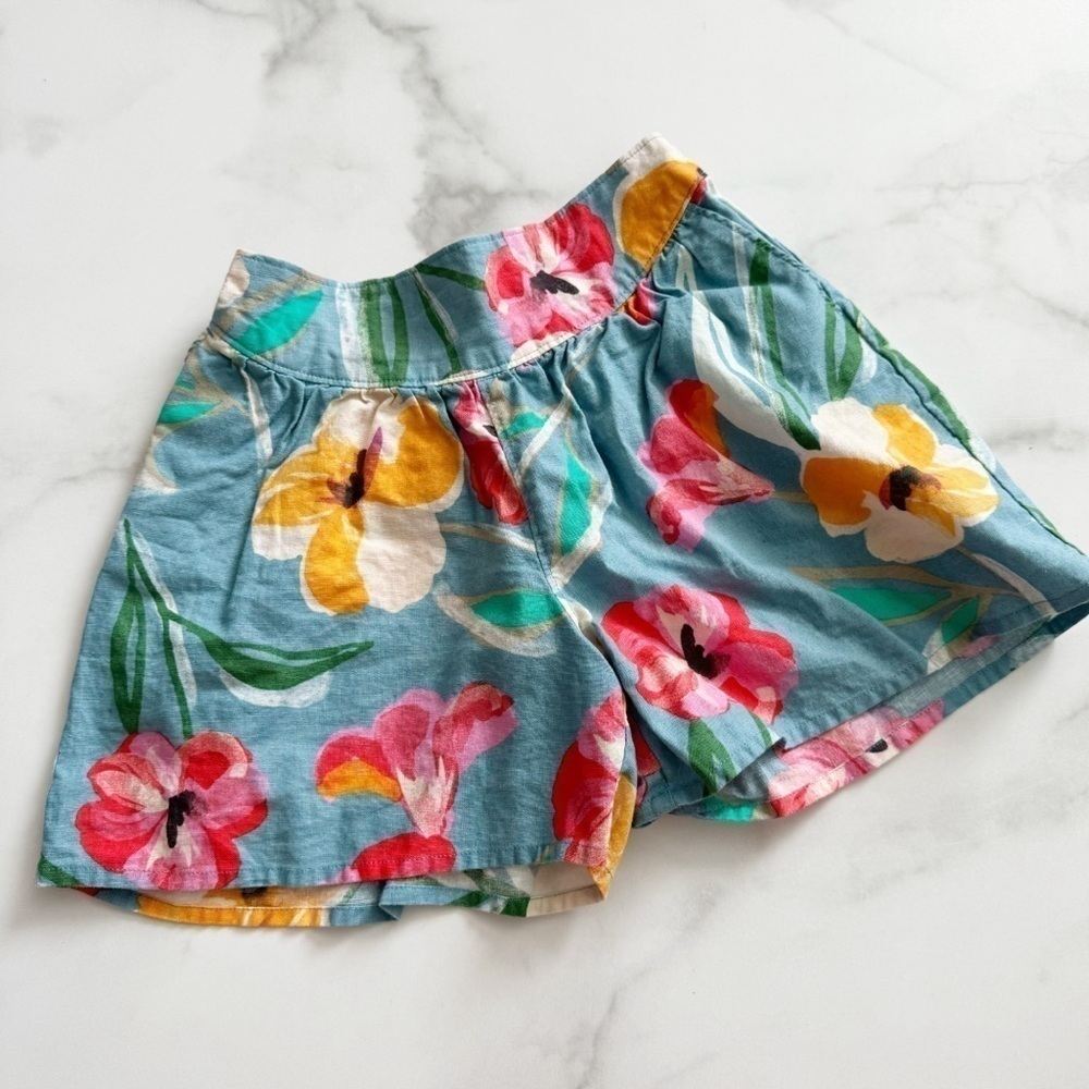 Tea Floral Flowy Shorts Linen Cotton Size 6